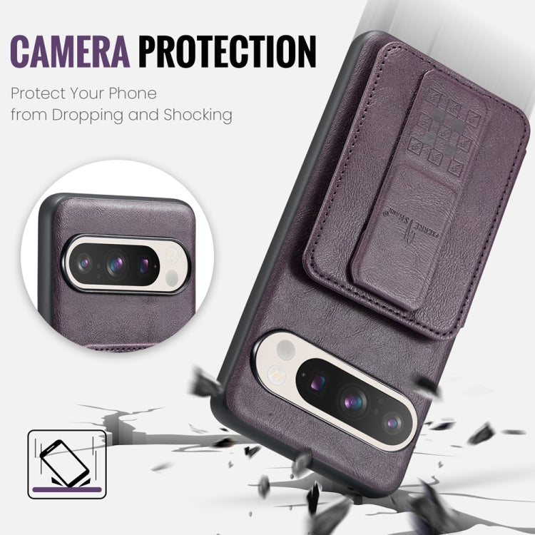 For Google Pixel 9 Pro XL Fierre Shann Oil Wax Cow Leather Card Holder Back Phone Case(Purple) - Google Cases by FIERRE SHANN | Online Shopping South Africa | PMC TechLife | Buy Now Pay Later Mobicred