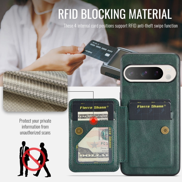 For Google Pixel 9 / 9 Pro Fierre Shann Oil Wax Cow Leather Card Holder Back Phone Case(Green) - free shipping - PMC TechLife - Order now!
