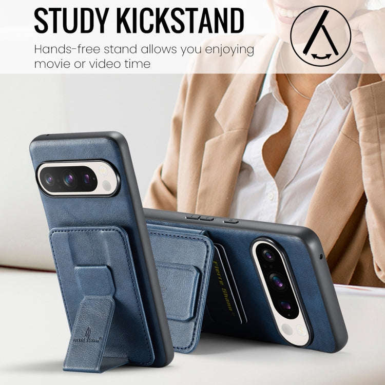 For Google Pixel 9 / 9 Pro Fierre Shann Oil Wax Cow Leather Card Holder Back Phone Case(Blue) - free shipping - PMC TechLife - Order now!