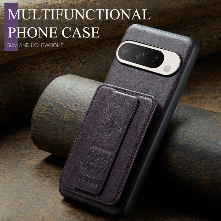 For Google Pixel 9 / 9 Pro Fierre Shann Oil Wax Cow Leather Card Holder Back Phone Case(Purple) - Google Cases by FIERRE SHANN | Online Shopping South Africa | PMC TechLife | Buy Now Pay Later Mobicred