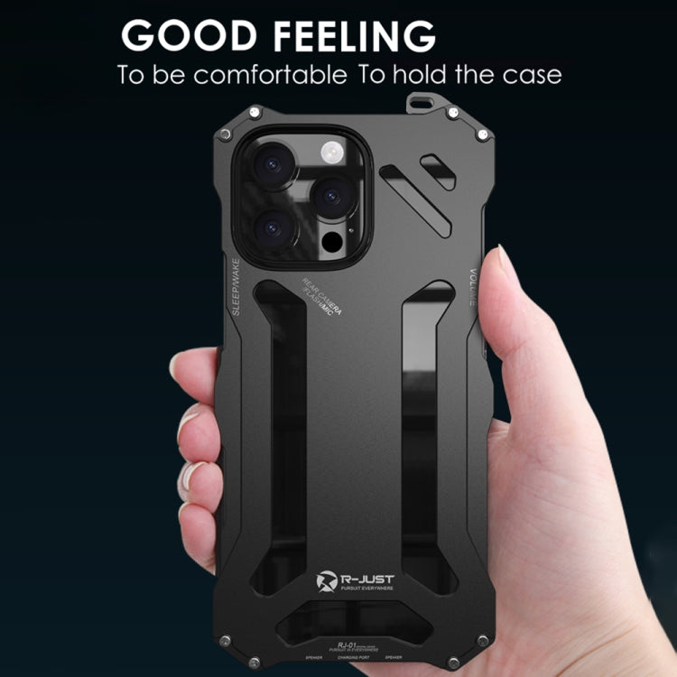 For iPhone 16 Pro Max R-JUST RJ-17 Shockproof Armor Hollow Metal Phone Case(Black) - iPhone 16 Pro Max Cases by R-JUST | Online Shopping South Africa | PMC Jewellery | Buy Now Pay Later Mobicred