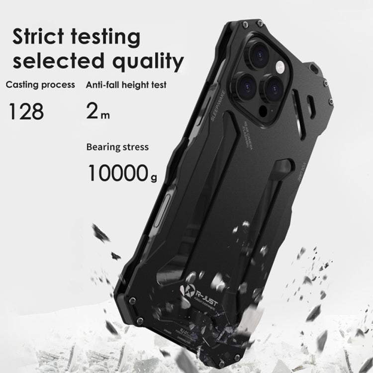 For iPhone 16 Pro Max R-JUST RJ-17 Shockproof Armor Hollow Metal Phone Case(Black) - iPhone 16 Pro Max Cases by R-JUST | Online Shopping South Africa | PMC Jewellery | Buy Now Pay Later Mobicred