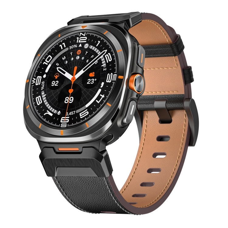 For Samsung Galaxy Watch Ultra 47mm Mecha Style Leather Watch Band(Black Napa) - Watch Bands by PMC TechLife | Online Shopping South Africa | PMC TechLife | Buy Now Pay Later Mobicred