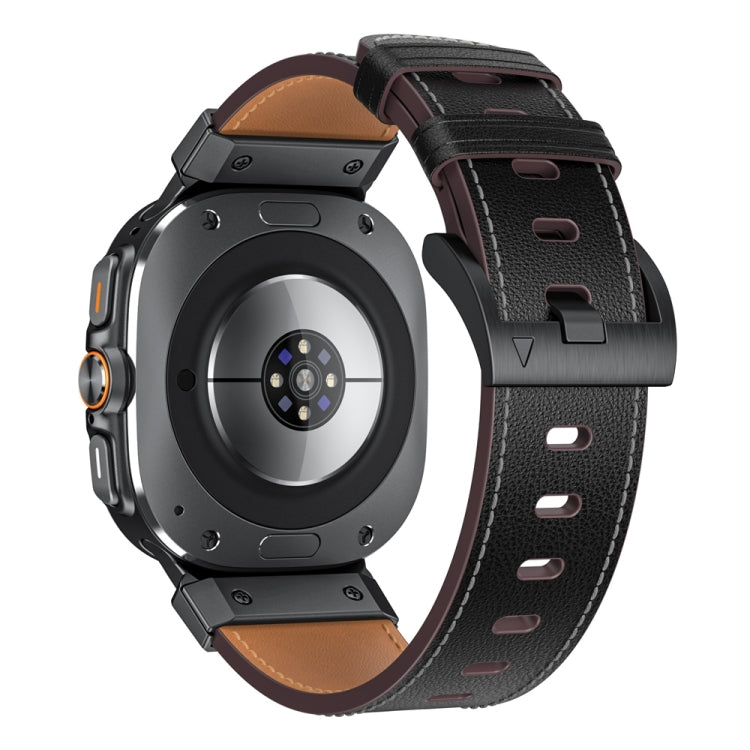 For Samsung Galaxy Watch Ultra 47mm Mecha Style Leather Watch Band(Black Napa) - Watch Bands by PMC TechLife | Online Shopping South Africa | PMC TechLife | Buy Now Pay Later Mobicred