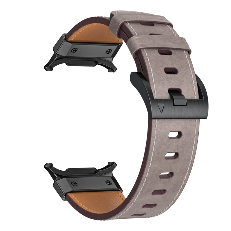 For Samsung Galaxy Watch Ultra 47mm Mecha Style Leather Watch Band(Light Grey Oil Wax) - Watch Bands by PMC TechLife | Online Shopping South Africa | PMC TechLife | Buy Now Pay Later Mobicred