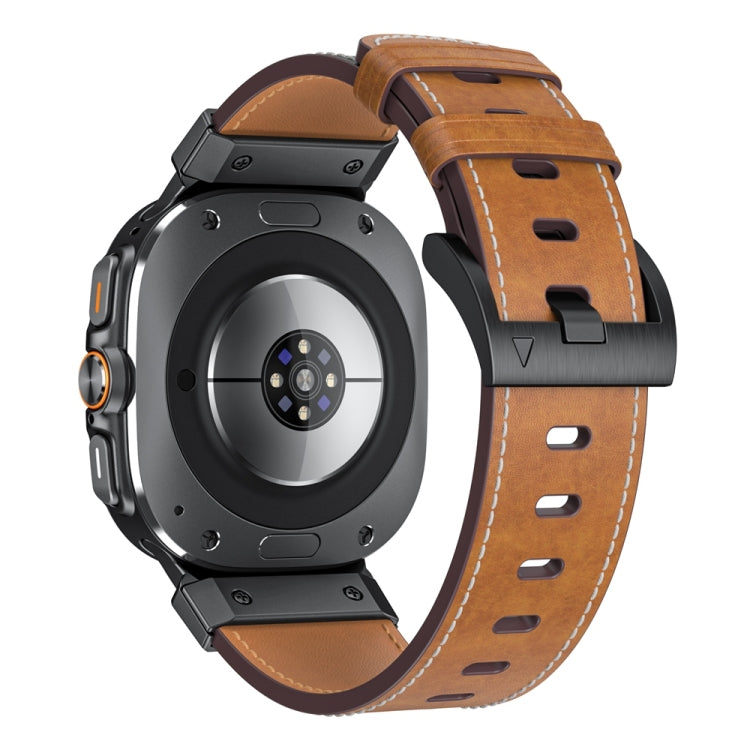 For Samsung Galaxy Watch Ultra 47mm Mecha Style Leather Watch Band(Dark Brown) - Watch Bands by PMC TechLife | Online Shopping South Africa | PMC TechLife | Buy Now Pay Later Mobicred