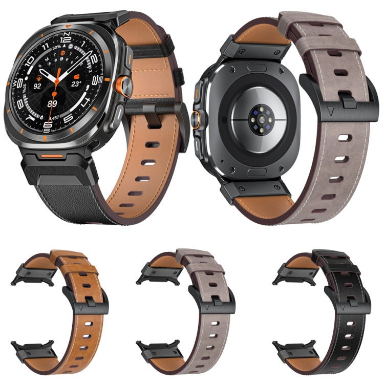 For Samsung Galaxy Watch Ultra 47mm Mecha Style Leather Watch Band(Light Grey Oil Wax) - Watch Bands by PMC TechLife | Online Shopping South Africa | PMC TechLife | Buy Now Pay Later Mobicred
