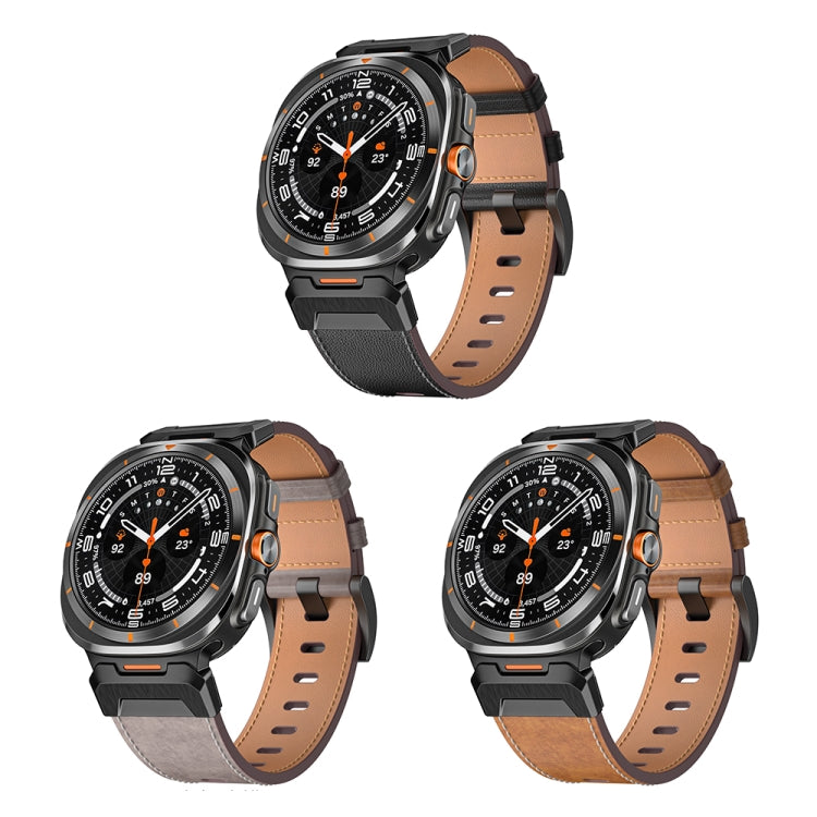 For Samsung Galaxy Watch Ultra 47mm Mecha Style Leather Watch Band(Dark Brown) - Watch Bands by PMC TechLife | Online Shopping South Africa | PMC TechLife | Buy Now Pay Later Mobicred