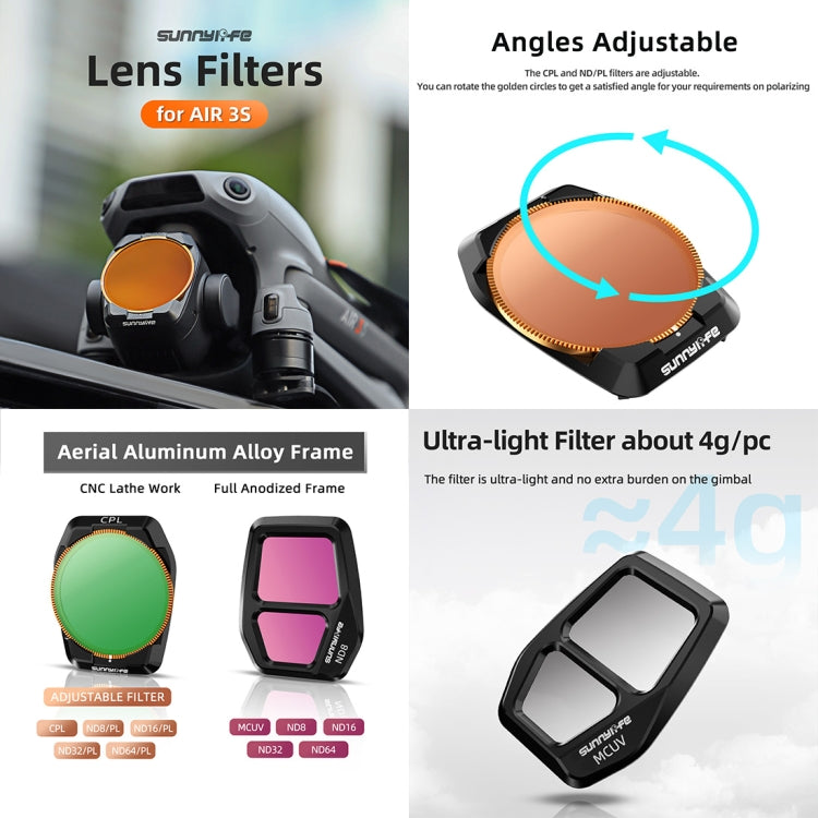 For DJI Air 3S Sunnylife Camera Lens Filter, Filter:ND8PL - free shipping - PMC TechLife - Order now!