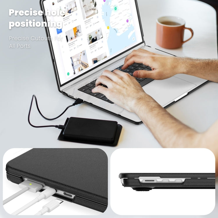 For MacBook Air 15.3 inch A3114 / A2941 Business Magnetic Holder PC + PU Laptop Protective Case(Black) - MacBook Air Cases by PMC Jewellery | Online Shopping South Africa | PMC Jewellery | Buy Now Pay Later Mobicred