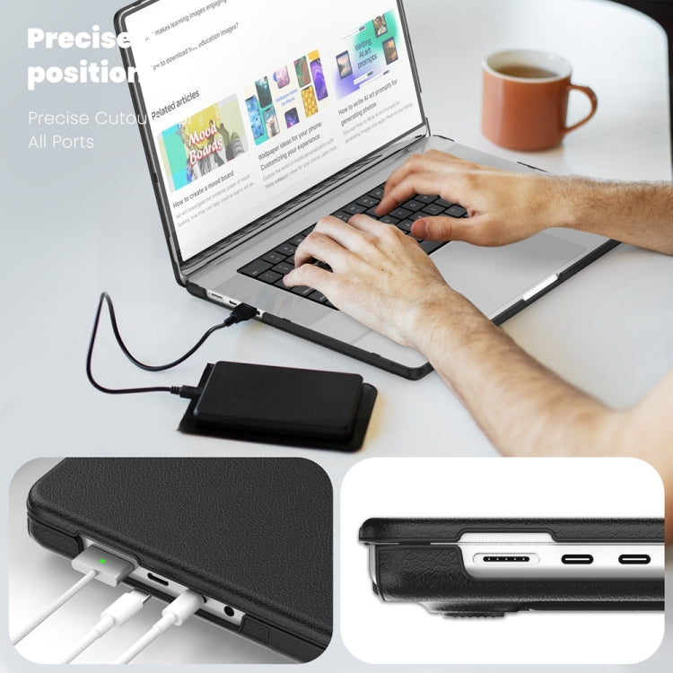 For MacBook Pro 16.2 inch A2991 / A2485 Business Magnetic Holder PC + PU Laptop Protective Case(Black) - MacBook Pro Cases by PMC Jewellery | Online Shopping South Africa | PMC Jewellery | Buy Now Pay Later Mobicred