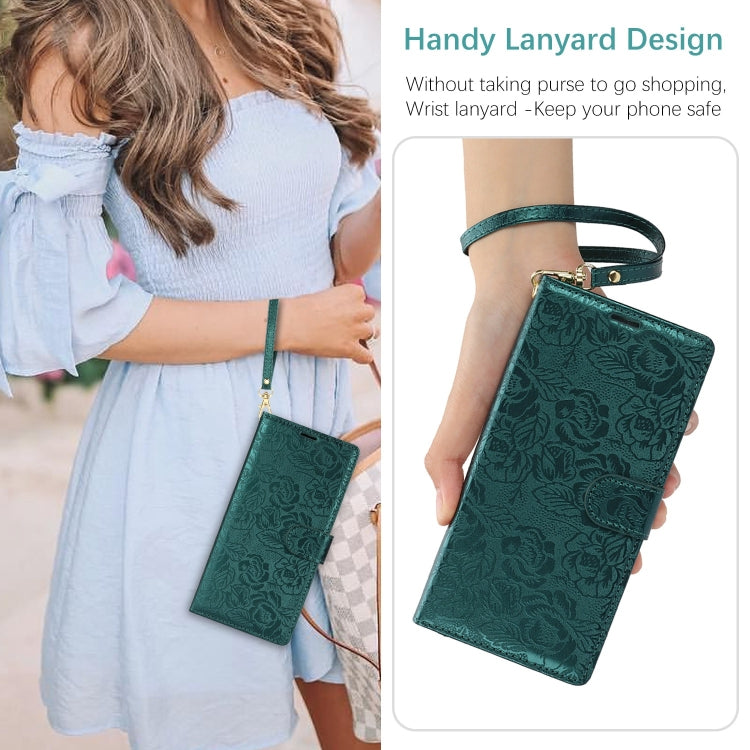 For Samsung Galaxy S25 Ultra 5G Peony Flowers Imprint Leather Phone Case(Green) - Galaxy S25 Ultra 5G Cases by PMC Jewellery | Online Shopping South Africa | PMC Jewellery | Buy Now Pay Later Mobicred