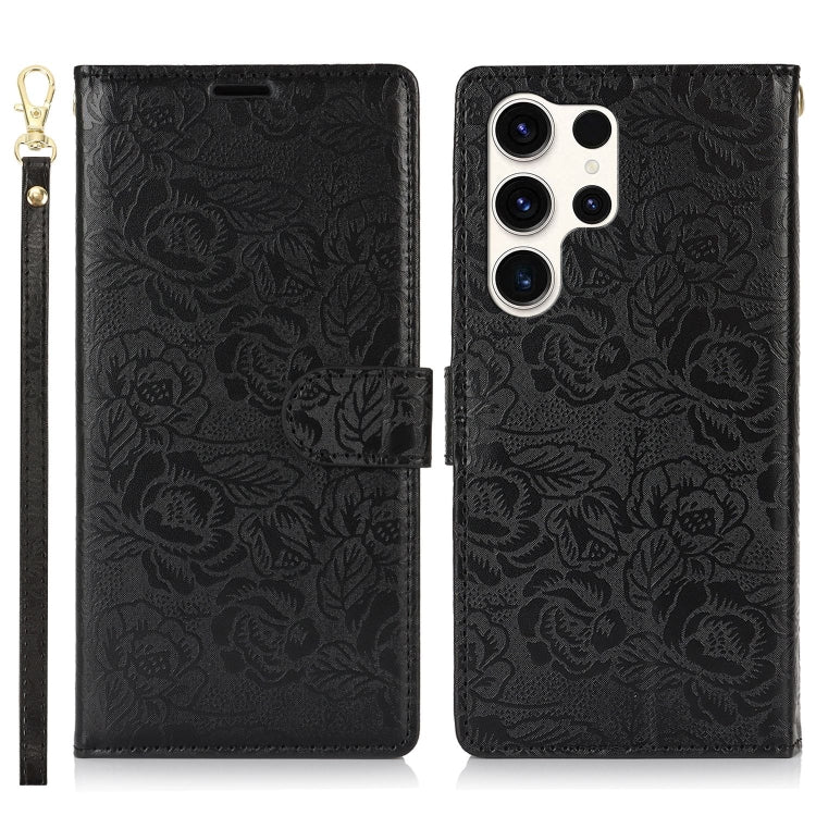For Samsung Galaxy S25 Ultra 5G Peony Flowers Imprint Leather Phone Case(Black) - Galaxy S25 Ultra 5G Cases by PMC Jewellery | Online Shopping South Africa | PMC Jewellery | Buy Now Pay Later Mobicred