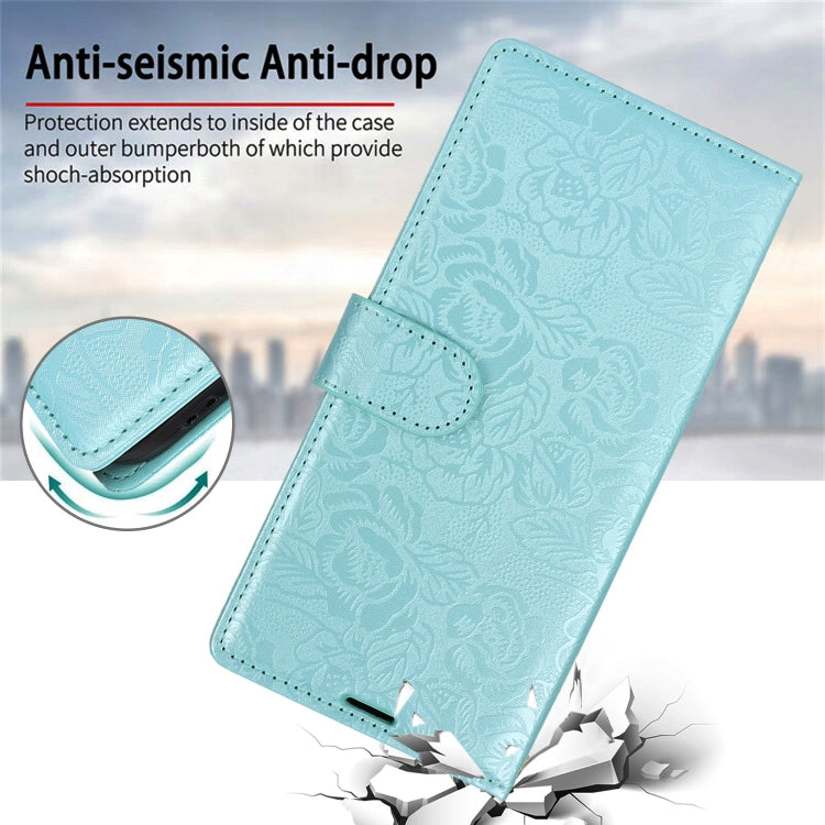For Samsung Galaxy S25 Ultra 5G Peony Flowers Imprint Leather Phone Case(Sky Blue) - Galaxy S25 Ultra 5G Cases by PMC Jewellery | Online Shopping South Africa | PMC Jewellery | Buy Now Pay Later Mobicred
