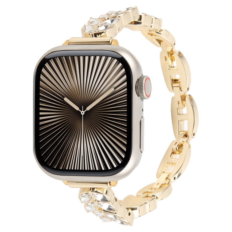 For Apple Watch 46mm / 49mm / 45mm / 44mm Quick Release Leaf Diamond Alloy Slim Watch Band(Gold) - free shipping - PMC TechLife - Order now!