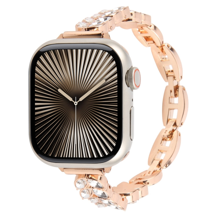 For Apple Watch 46mm / 49mm / 45mm / 44mm Quick Release Leaf Diamond Alloy Slim Watch Band(Rose Gold) - free shipping - PMC TechLife - Order now!
