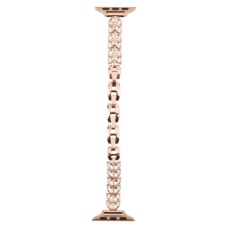 For Apple Watch 46mm / 49mm / 45mm / 44mm Quick Release Leaf Diamond Alloy Slim Watch Band(Rose Gold) - free shipping - PMC TechLife - Order now!
