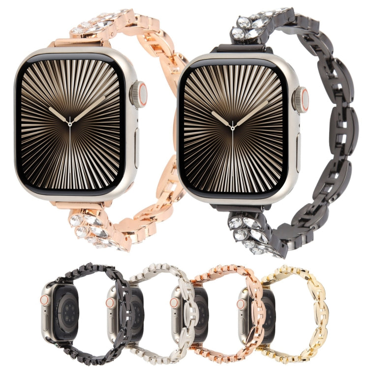 For Apple Watch 42mm / 41mm / 40mm / 38mm Quick Release Leaf Diamond Alloy Slim Watch Band(Rose Gold) - free shipping - PMC TechLife - Order now!