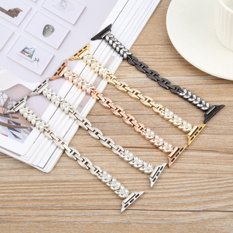 For Apple Watch 42mm / 41mm / 40mm / 38mm Quick Release Leaf Diamond Alloy Slim Watch Band(Rose Gold) - free shipping - PMC TechLife - Order now!