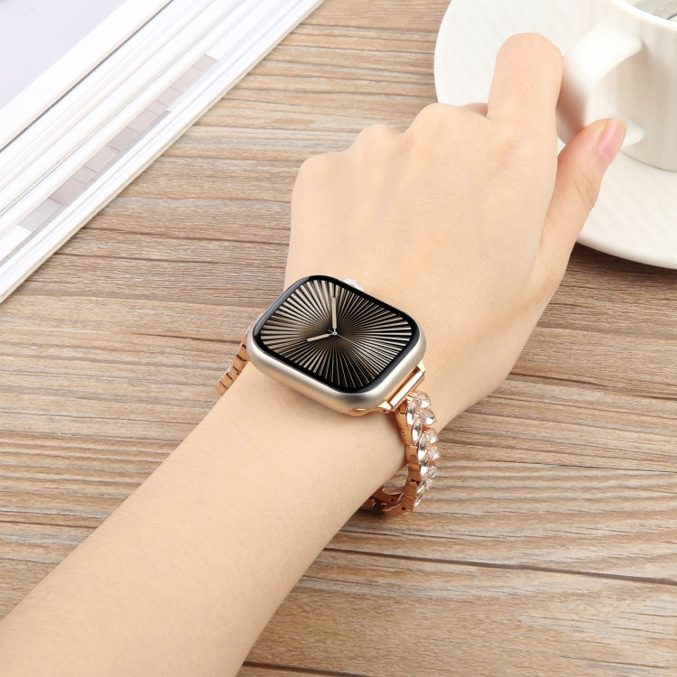 For Apple Watch 42mm / 41mm / 40mm / 38mm Quick Release Leaf Diamond Alloy Slim Watch Band(Rose Gold) - free shipping - PMC TechLife - Order now!