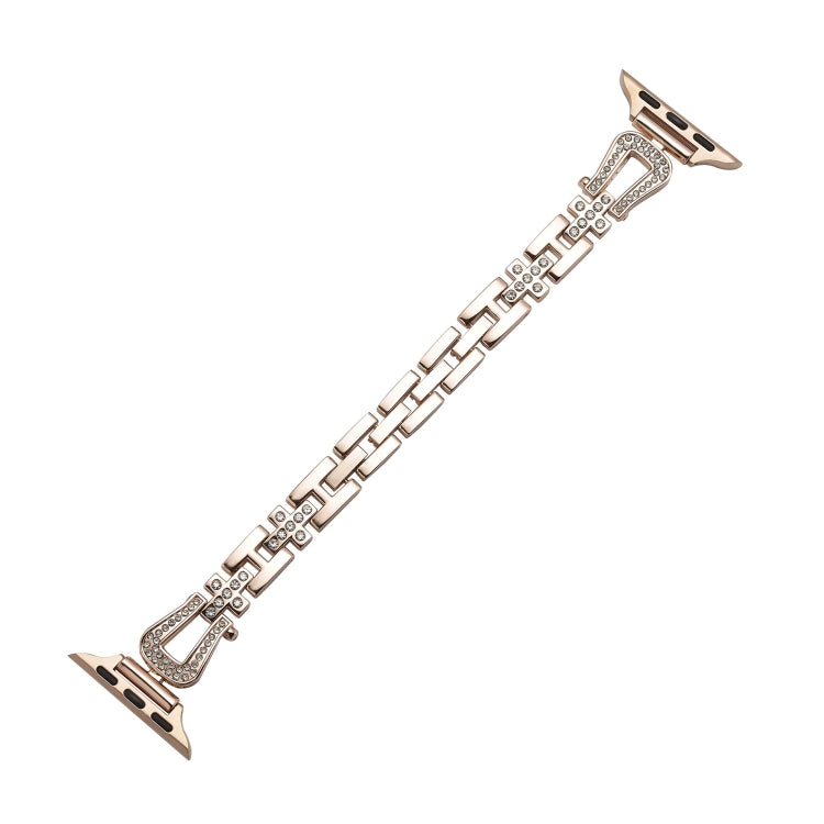 For Apple Watch 42mm / 41mm / 40mm / 38mm Quick Release U-Shaped Diamond Alloy Slim Watch Band(Rose Gold) - Watch Bands by PMC TechLife | Online Shopping South Africa | PMC TechLife | Buy Now Pay Later Mobicred