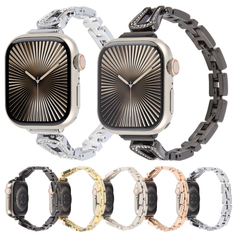 For Apple Watch 42mm / 41mm / 40mm / 38mm Quick Release U-Shaped Diamond Alloy Slim Watch Band(Rose Gold) - Watch Bands by PMC TechLife | Online Shopping South Africa | PMC TechLife | Buy Now Pay Later Mobicred