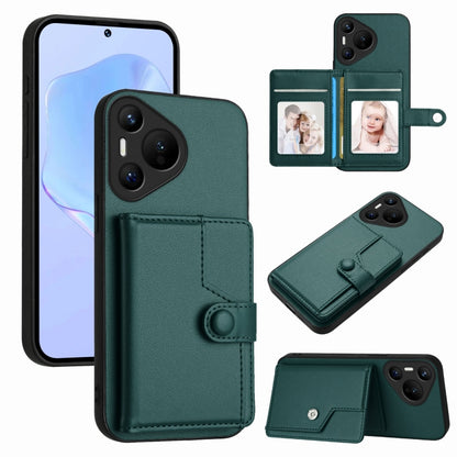 For Huawei Pura 70 Button Card Bag RFID Anti-theft Phone Case(Green) - Huawei Cases by PMC Jewellery | Online Shopping South Africa | PMC Jewellery | Buy Now Pay Later Mobicred