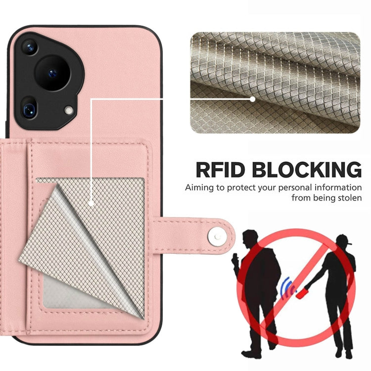 For Huawei Pura 70 Ultra Button Card Bag RFID Anti-theft Phone Case(Pink) - Huawei Cases by PMC Jewellery | Online Shopping South Africa | PMC Jewellery | Buy Now Pay Later Mobicred