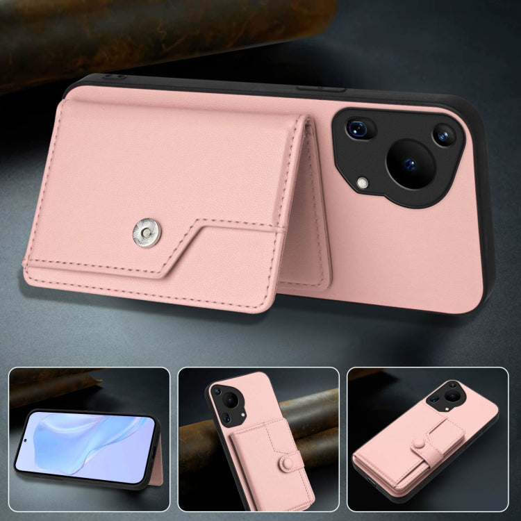 For Huawei Pura 70 Ultra Button Card Bag RFID Anti-theft Phone Case(Pink) - Huawei Cases by PMC Jewellery | Online Shopping South Africa | PMC Jewellery | Buy Now Pay Later Mobicred