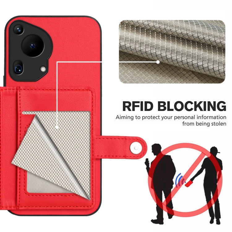 For Huawei Pura 70 Ultra Button Card Bag RFID Anti-theft Phone Case(Red) - Huawei Cases by PMC Jewellery | Online Shopping South Africa | PMC Jewellery | Buy Now Pay Later Mobicred