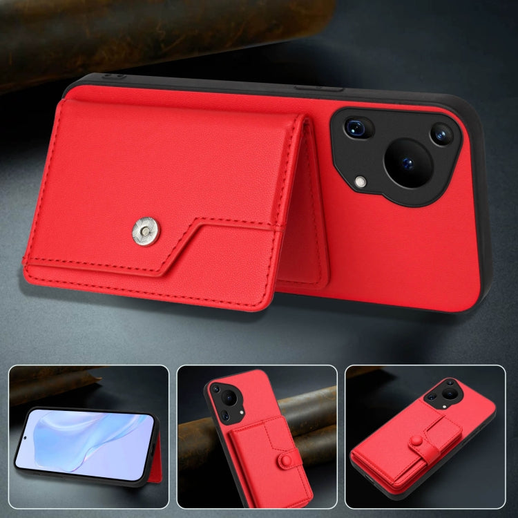 For Huawei Pura 70 Ultra Button Card Bag RFID Anti-theft Phone Case(Red) - Huawei Cases by PMC Jewellery | Online Shopping South Africa | PMC Jewellery | Buy Now Pay Later Mobicred