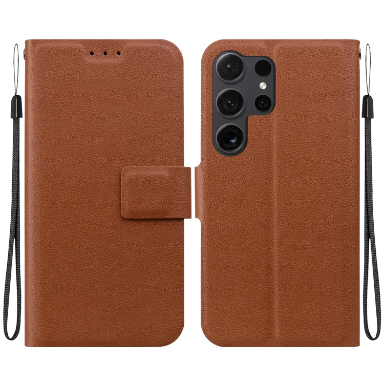 For Samsung Galaxy S25 Ultra 5G Ultra-thin Voltage Magnetic Buckle Leather Phone Case(Brown) - Galaxy S25 Ultra 5G Cases by PMC TechLife | Online Shopping South Africa | PMC TechLife | Buy Now Pay Later Mobicred