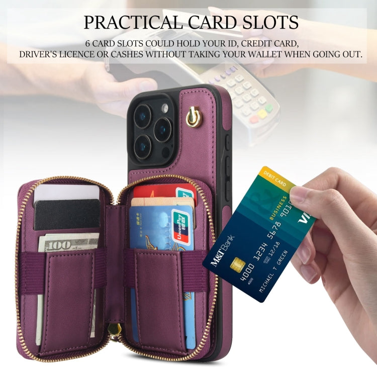 For iPhone 16 Pro AwQuer Crossbody Zipper Wallet Rhombic Leather Back Phone Case(Dark Purple) - free shipping - PMC Jewellery - Order now!