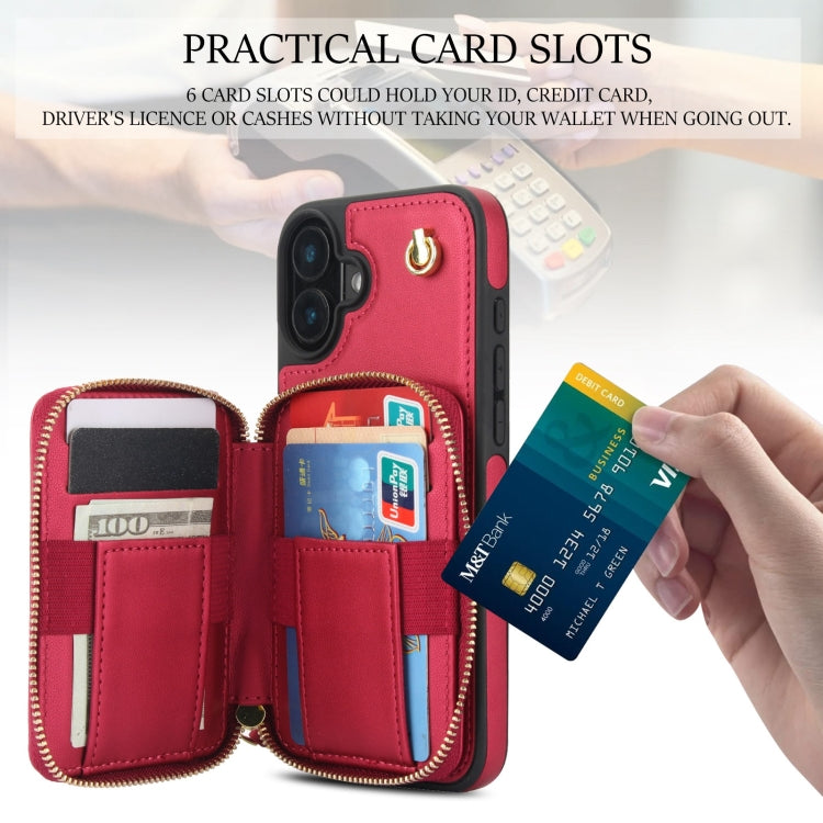 For iPhone 16 AwQuer Crossbody Zipper Wallet Rhombic Leather Back Phone Case(Red) - free shipping - PMC Jewellery - Order now!