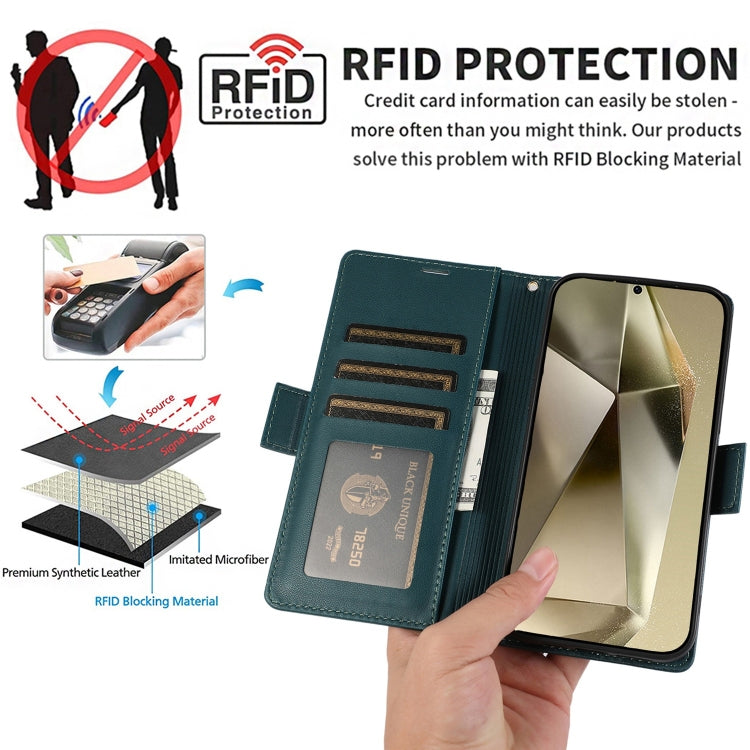 For Samsung Galaxy S25 Ultra 5G Side Buckle RFID Anti-theft Leather Phone Case(Green) - Galaxy S25 Ultra 5G Cases by PMC TechLife | Online Shopping South Africa | PMC TechLife | Buy Now Pay Later Mobicred