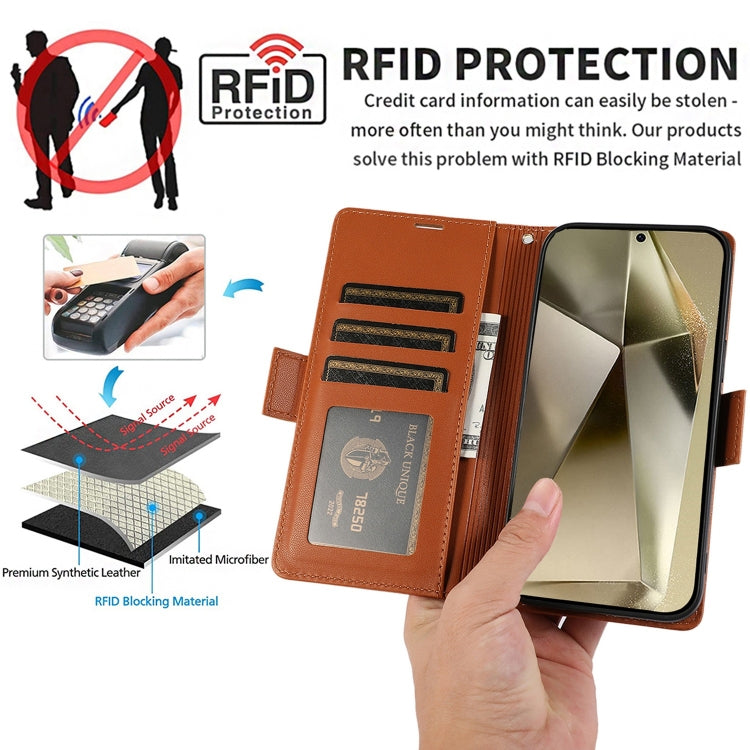 For Samsung Galaxy S25 Ultra 5G Side Buckle RFID Anti-theft Leather Phone Case(Brown) - Galaxy S25 Ultra 5G Cases by PMC TechLife | Online Shopping South Africa | PMC TechLife | Buy Now Pay Later Mobicred