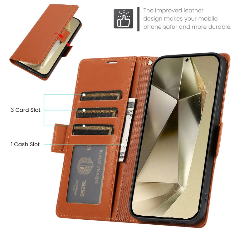 For Samsung Galaxy S25 Ultra 5G Side Buckle RFID Anti-theft Leather Phone Case(Brown) - Galaxy S25 Ultra 5G Cases by PMC TechLife | Online Shopping South Africa | PMC TechLife | Buy Now Pay Later Mobicred