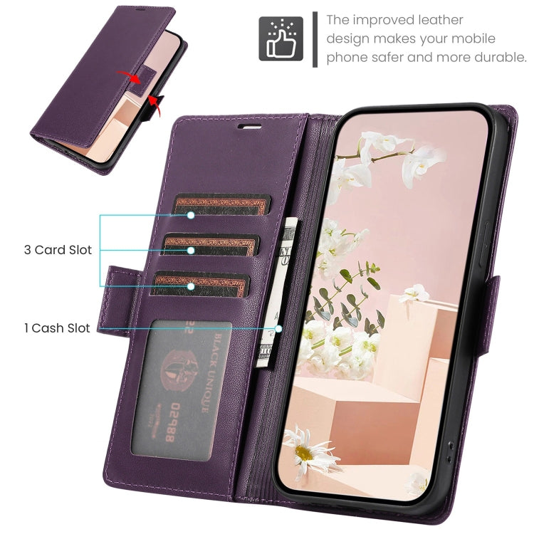 For Samsung Galaxy S25 / S24 5G Side Buckle RFID Anti-theft Leather Phone Case(Dark Purple) - Galaxy S25 5G Cases by PMC TechLife | Online Shopping South Africa | PMC TechLife | Buy Now Pay Later Mobicred