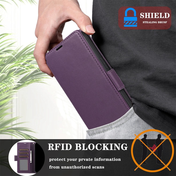 For Samsung Galaxy S25 / S24 5G Side Buckle RFID Anti-theft Leather Phone Case(Dark Purple) - Galaxy S25 5G Cases by PMC TechLife | Online Shopping South Africa | PMC TechLife | Buy Now Pay Later Mobicred