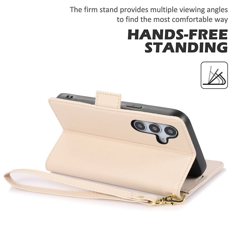 For Samsung Galaxy S25+ / S24+ 5G Side Buckle RFID Anti-theft Leather Phone Case(Apricot) - free shipping - PMC Jewellery - Order now!