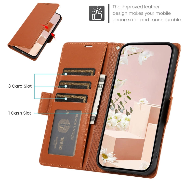 For Samsung Galaxy S25+ / S24+ 5G Side Buckle RFID Anti-theft Leather Phone Case(Brown) - Galaxy S25+ 5G Cases by PMC TechLife | Online Shopping South Africa | PMC TechLife | Buy Now Pay Later Mobicred