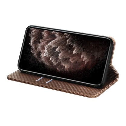 For Samsung Galaxy S25 5G Carbon Fiber Texture Magnetic Flip Leather Phone Case(Brown) - Galaxy S25 5G Cases by PMC Jewellery | Online Shopping South Africa | PMC Jewellery | Buy Now Pay Later Mobicred