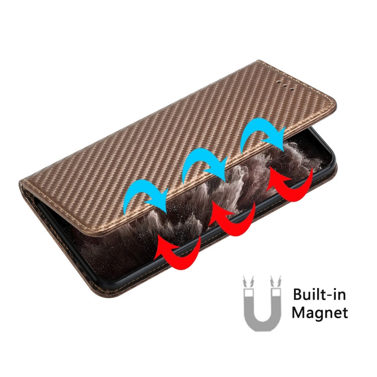 For Samsung Galaxy S25 Ultra 5G Carbon Fiber Texture Magnetic Flip Leather Phone Case(Brown) - Galaxy S25 Ultra 5G Cases by PMC Jewellery | Online Shopping South Africa | PMC Jewellery | Buy Now Pay Later Mobicred