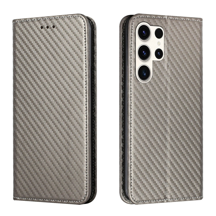 For Samsung Galaxy S25 Ultra 5G Carbon Fiber Texture Magnetic Flip Leather Phone Case(Grey) - Galaxy S25 Ultra 5G Cases by PMC Jewellery | Online Shopping South Africa | PMC Jewellery | Buy Now Pay Later Mobicred