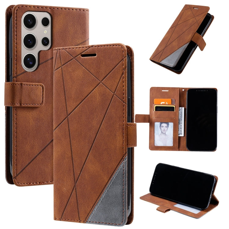 For Samsung Galaxy S25 Ultra 5G Skin Feel Splicing Leather Phone Case(Brown) - Galaxy S25 Ultra 5G Cases by PMC Jewellery | Online Shopping South Africa | PMC Jewellery | Buy Now Pay Later Mobicred