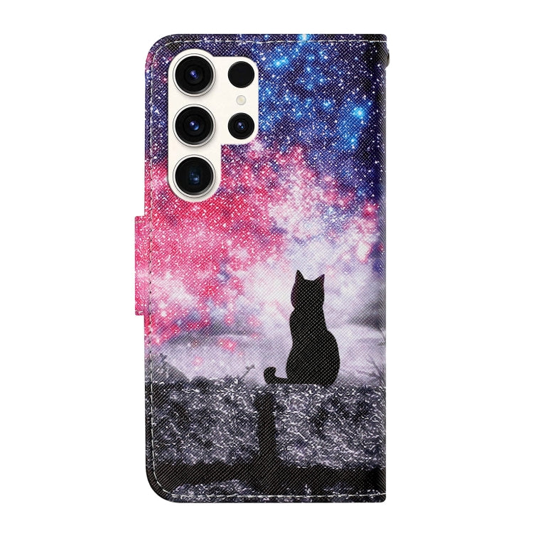 For Samsung Galaxy S25 Ultra 5G Colored Drawing Pattern Leather Phone Case(Star Sky Cat) - Galaxy S25 Ultra 5G Cases by PMC Jewellery | Online Shopping South Africa | PMC Jewellery | Buy Now Pay Later Mobicred
