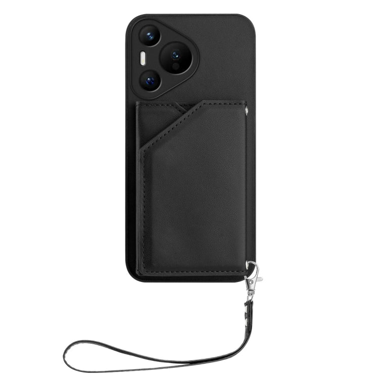 For Huawei Pura 70 Skin Feel Four Card Slots Phone Case with Wrist Strap(Black) - Huawei Cases by PMC Jewellery | Online Shopping South Africa | PMC Jewellery | Buy Now Pay Later Mobicred