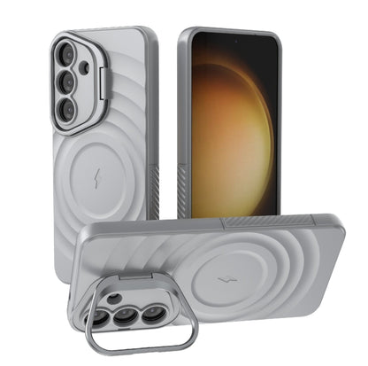 For Samsung Galaxy S25 5G Lens Frame Bracket Corrugated MagSafe Phone Case(Grey) - Galaxy S25 5G Cases by PMC Jewellery | Online Shopping South Africa | PMC Jewellery | Buy Now Pay Later Mobicred