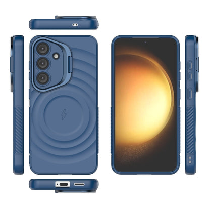 For Samsung Galaxy S25 5G Lens Frame Bracket Corrugated MagSafe Phone Case(Dark Blue) - Galaxy S25 5G Cases by PMC Jewellery | Online Shopping South Africa | PMC Jewellery | Buy Now Pay Later Mobicred