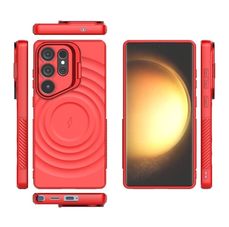 For Samsung Galaxy S25 Ultra 5G Lens Frame Bracket Corrugated MagSafe Phone Case(Red) - Galaxy S25 Ultra 5G Cases by PMC Jewellery | Online Shopping South Africa | PMC Jewellery | Buy Now Pay Later Mobicred